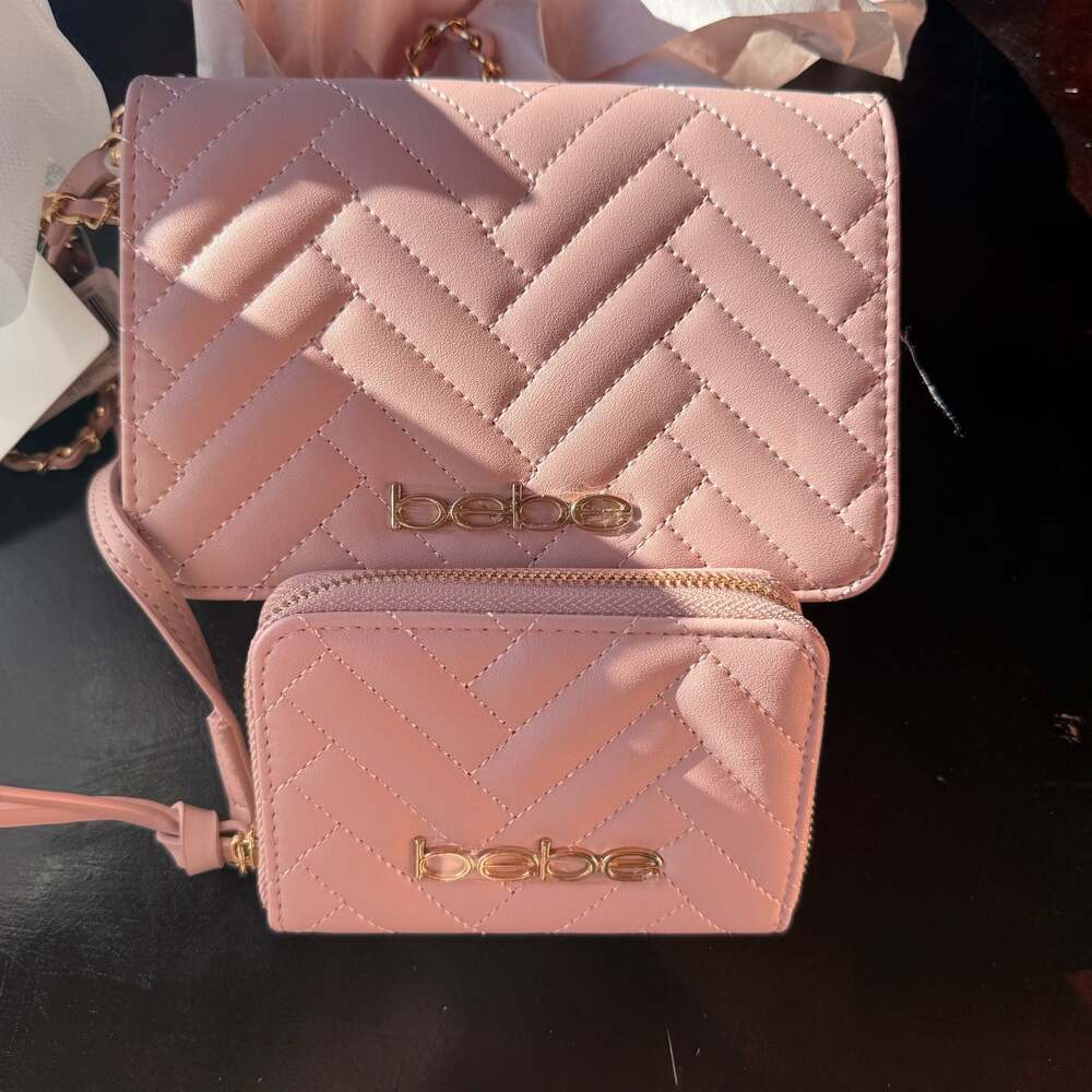 bebe Sophia Crossbody Bag with Wallet Set in Blush